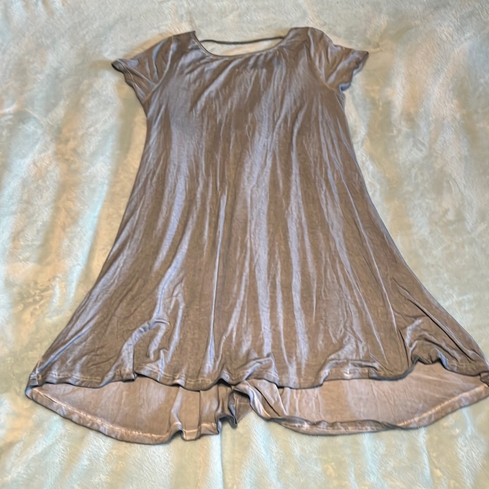 Alya Blue with Lace Back Short Sleeve T-Shirt Dress